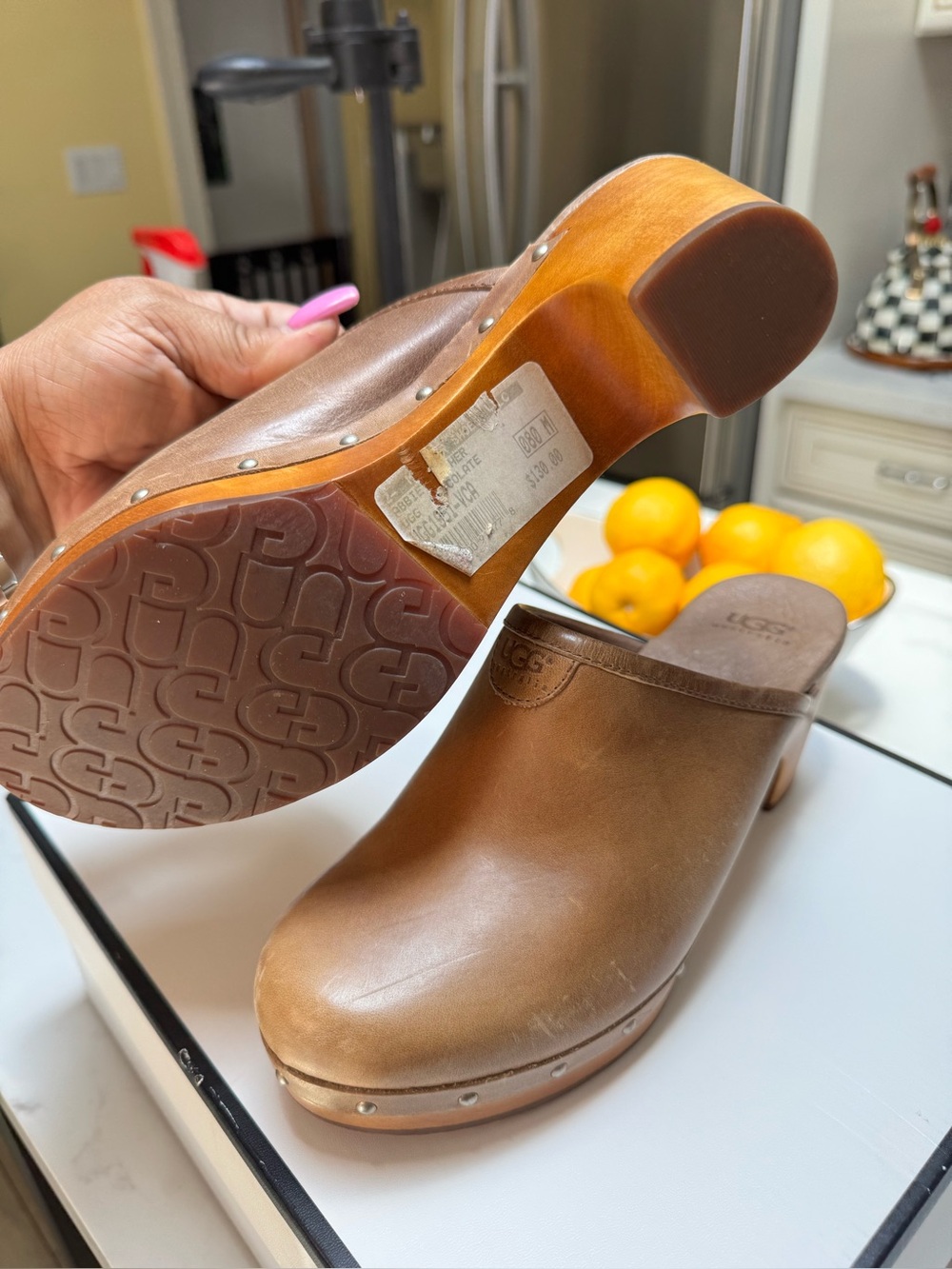 UGG Abbie 1951 Women's Tan Leather Clogs Size 8 - Picture 3 of 11